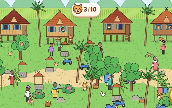Find Kedim!: A calm hidden cat game: zoom into 15 busy hand drawn Malaysian scenes and tap every cat hiding in them.
