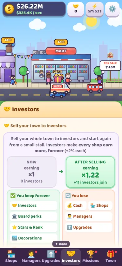 The Investors screen offering x1.22 earnings for 11 investors