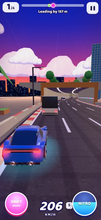 The car approaching a tunnel on the sunset highway behind a truck