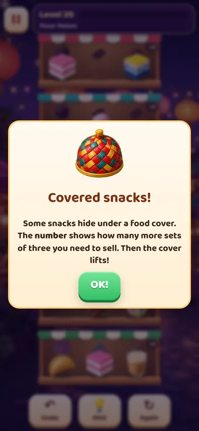 A card explaining covered snacks, showing a woven food cover