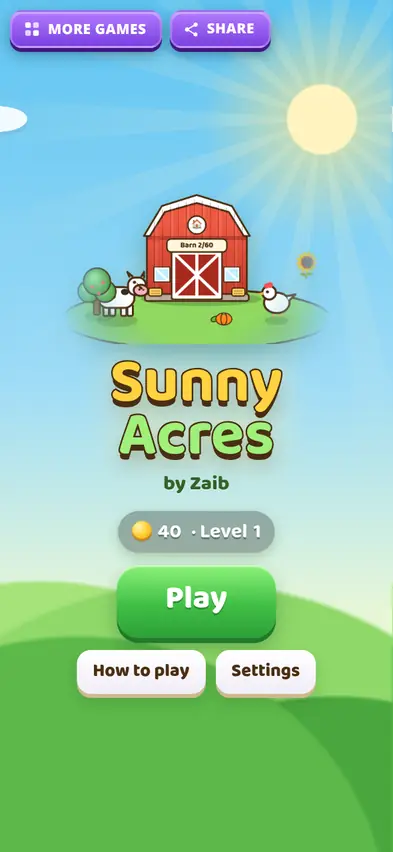 The Sunny Acres title screen with a Play button